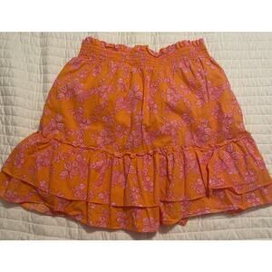 J Crew Skirt women’s Medium Orange Pink Floral W Lining‎ 100% Cotton Ruffle